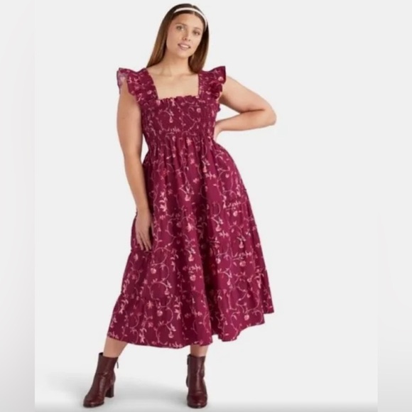 RARE Hill House Ellie Nap Dress in Burgundy Botanical Floral - Size M - Picture 6 of 7